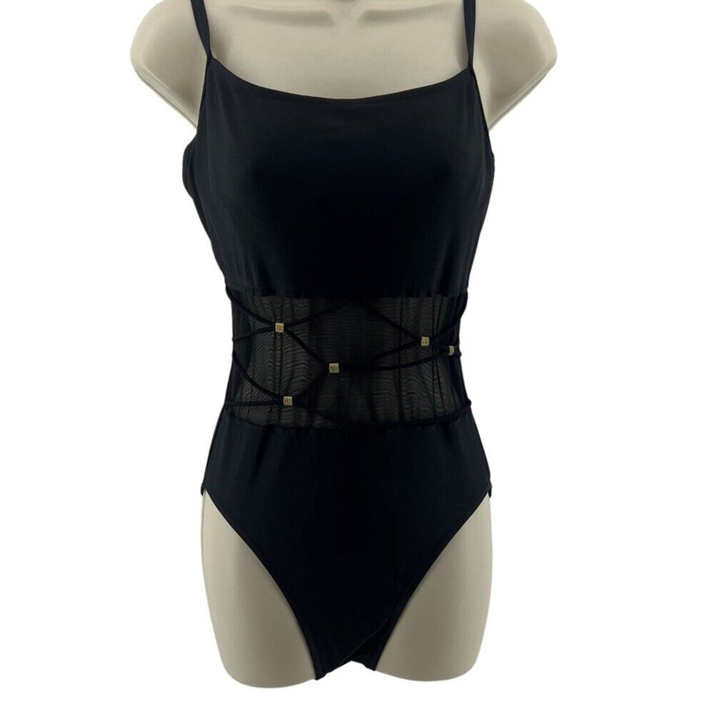Christina One Piece Black Mesh Panel Swimsuit Womens Size 12L